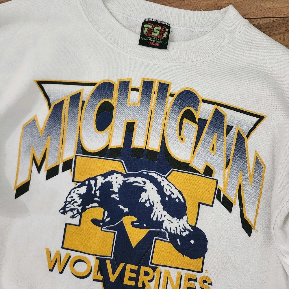 VTG TSI Michigan Wolverines 1994 Graphic Crewneck Big Logo Size Large USA Made